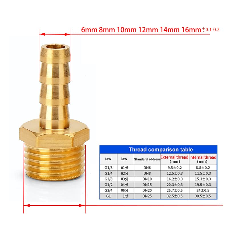 Złącze rurowe. 1PC Pagoda Connector 8 Mm Hose Barb, Tail Thread 1/8 1/4 3/8 1/2 Inch Mosiężne Złączki Do Rur Wodnych(Pc,1/4")