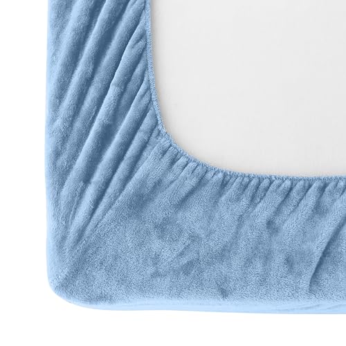 Elegant Comfort Luxuriously Soft 4-Piece Velvet Plush Flannel Sheet Set - Premium Quality - Cozy Warm, Anti-Static, Non Pilling Fuzzy Velvet Flannel Fleece Deep Pocket Sheet Set - Queen, Denim Blue