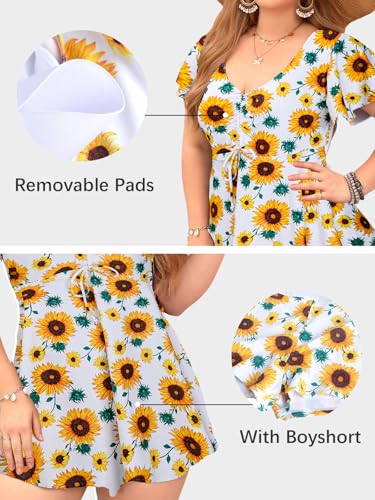 ECUPPER Womens One Piece Swimsuit with Sleeves Plus Size Swim Dress Modest Tummy Control Skirt Bathing Suit Built in Shorts4