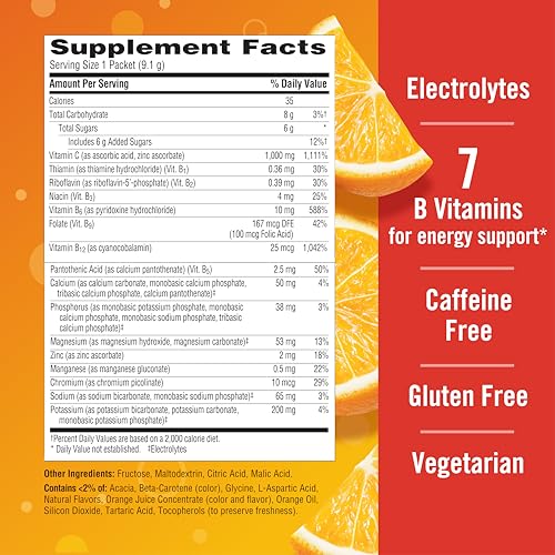 Image of Emergen-C 1000mg Vitamin C Immune Support Powder Super Orange 90CT Includes Zinc, Manganese, 7 B Vitamins and Electrolytes for Back to School Essentials (Pack of 8)