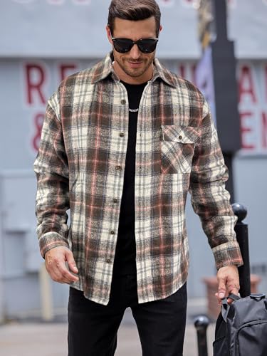Image of JEMLDL Mens Flannel Plaid Shirts Jackets | Button Down, 1 Pocket, Collared Neck, 7 Button, Casual Shackets