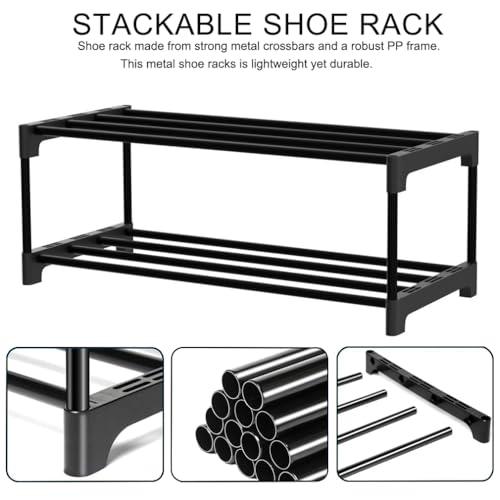 XIANGLV Shoe Rack, 4-Tier Shoe Rack Small, Slim Shoe Rack Storage, Anti-Rust Coating, Suitable For Dormitory, Rental House, Balcony, Stackable Narrow Shoe Shelf (Black, 4 Tier) - Image 5