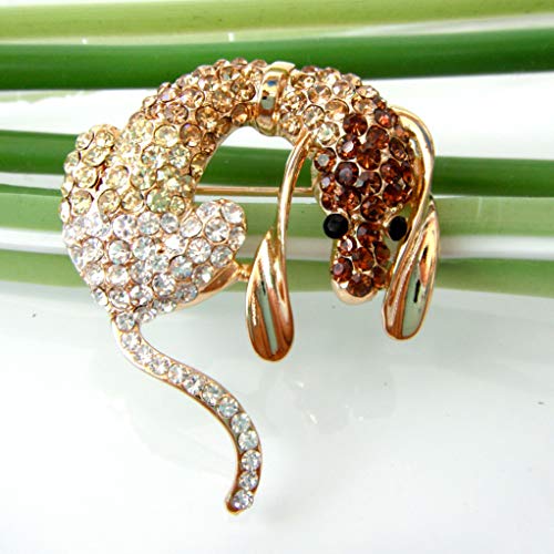 Image of Navachi 18k Gold Plated Crystal Dachshunds Dog Brooch Pin