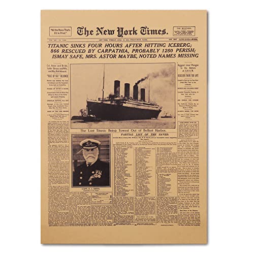 SOULSTART Vintage Newspaper Posters Front Sheet Page Titanic Disaster 1912 New York Times 20 x 14 Inch Unframed Kraft Paper Retro Poster Western Art Prints Home Decor Posters Under 10 Dollars