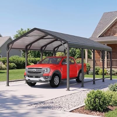 Wisteria Lane 12x20FT Metal Carport, Heavy Duty Carport Canopy with Reinforced Frame and Base for All-Weather, Outdoor Garage Car Port for Boats, Tractors, Pickup Trucks or Party, Dark Gray