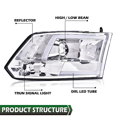 Image of GRAND ORANGE LED Headlights Assembly, Compatible with Dodge Ram 1500 2500 3500 2009-2012 Left Driver & Right Passenger Side Clear Lens Chrome Housing Clear Reflector