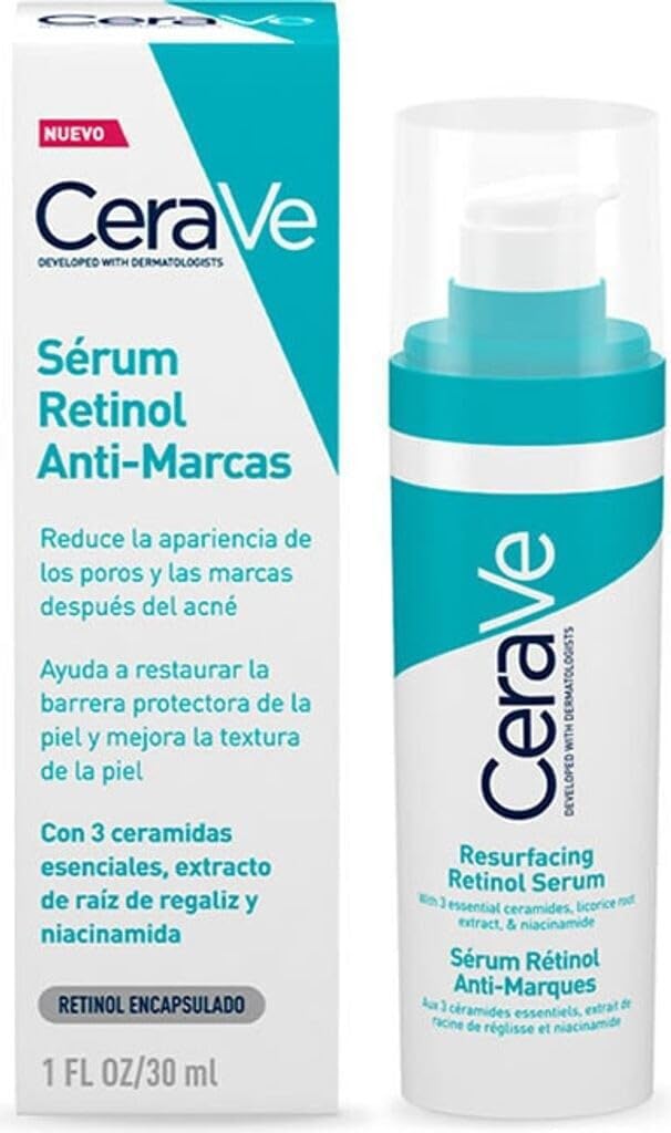 CeraVe Resurfacing Retinol Serum for Face with Niacinamide. Helps even skin tone, skin smoothness, post-acne marks & pore minimizer. Gentle, Fragrance-free, non-comedogenic, for sensitive skin, 30ML