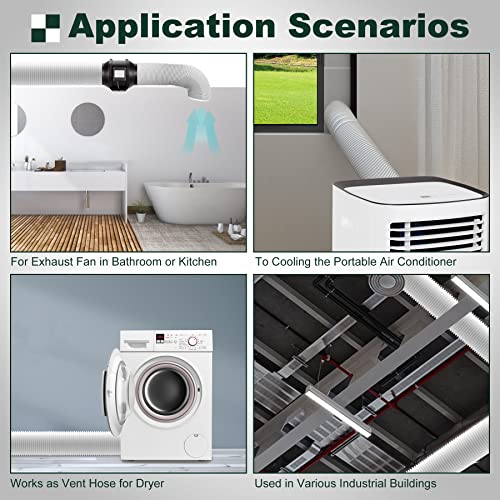 Flehomo 4Inch 25Ft Aluminum Ducting, Flexible Heavy Duty 4 Layer Protection Ducting Vent Hose For Hvac Ventilation And Exhaust, Duct Fan System, White #TOP5