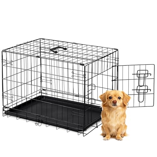 Aidoly Dog Crate - 24 Inch Small Single Door Portable Puppy Dog Cage, Metal Wire Pet Kennel with Secure Lock, Leak-Proof Pan Tray, Foldable Design for Small Dog Indoor Training and Outdoor Trave