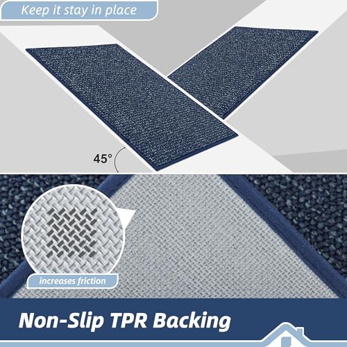Image of BEQHAUSE Dirt Trapper Door Mat 36 inch x 60 inch, Non-Slip Washable Doormats Entrance Mat, Dirt Resistant and Absorbent Welcome Mat, Low Profile Floor Mats for Front Back Door and Entryway, Blue