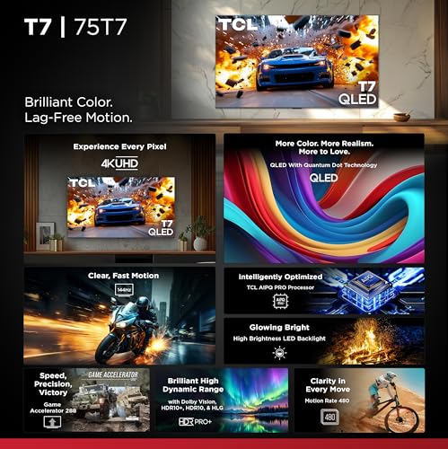 TCL 75 Inch Class T7 Series | 4K QLED HDR | 75T7, 2025 Model | 120HZ-144HZ High Brightness Smart Google TV Dolby Atmos Audio | Voice Remote Alexa Gaming Streaming Television - Image 4
