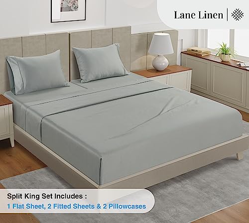 Image of LANE LINEN 100% Cotton 450 Thread Count Split King Sheet Set for Adjustable Beds, Sateen Weave Hotel Quality, Fully Elasticized Oeko Tex Certified Sustainably Produced Machine Washable - Moonstruck