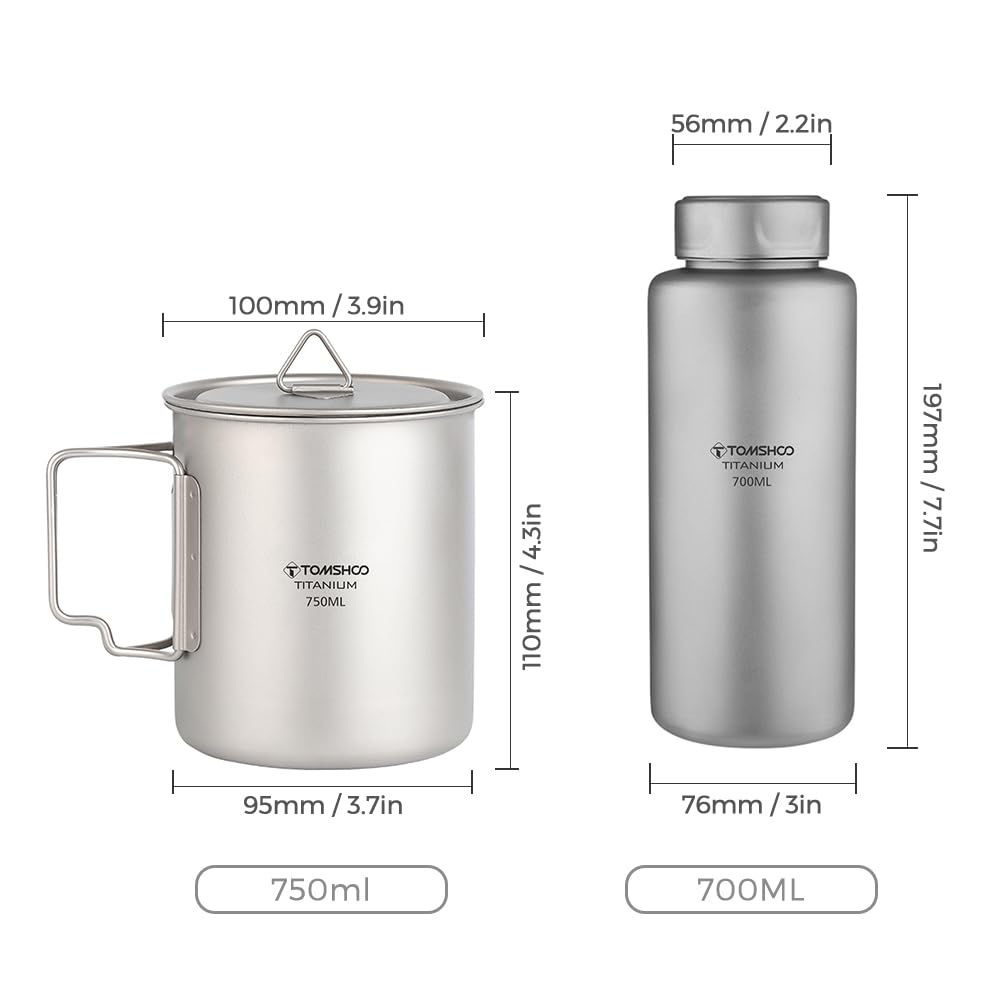 Acouto Bouteille d'eau en Titane 700 Ml Bouteille d'eau de Sport Légère pour le Camping en Plein Air Randonnée Sac à Dos Construction Résistante à la Corrosion Légère Cette Fabriquée (Flacon de