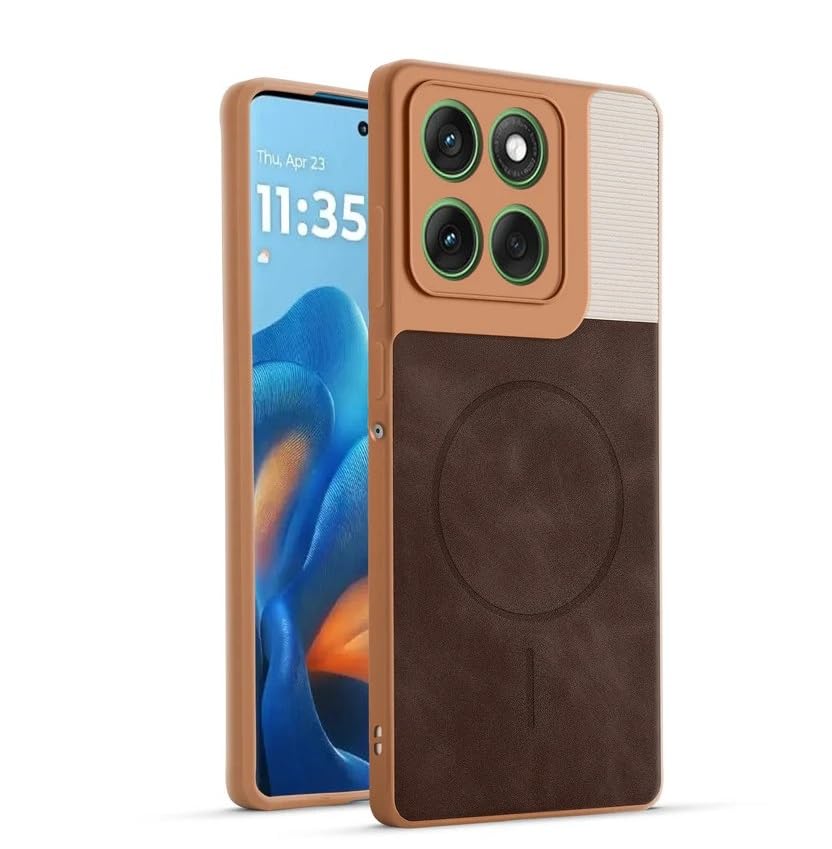 Image of Bintage CASE Dual-Leather Mac Safe Design Phone Case| Soft Touch Finish | Full Camera Protectection Back Cover Compatible for Motorola Moto Edge 60 Stylus - White & Choco Brown