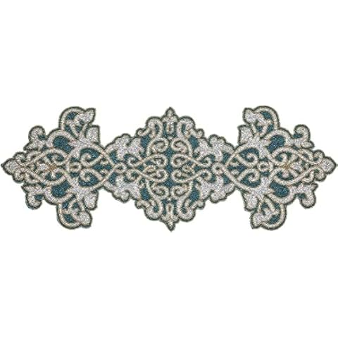 Hand Made Beaded Table Runner in Navy Gold Silver Cover