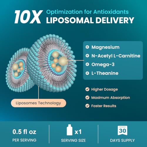 Image of Liquid Magnesium Supplement with L-Theanine, B6 & Omega-3, 15.2 fl oz | Liposomal Magnesium with 500 mg Acetyl L-Carnitine (ALCAR), Memory, Focus, Calm & Sleep Support, Sugar-Free, 30 Pouches