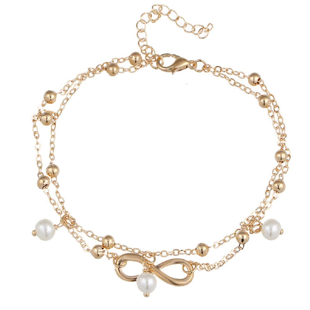 oomphelicious Jewellery Golden Beads, 3 White Pearl & Charm Fashion Anklet for Women & Girls-picture-54