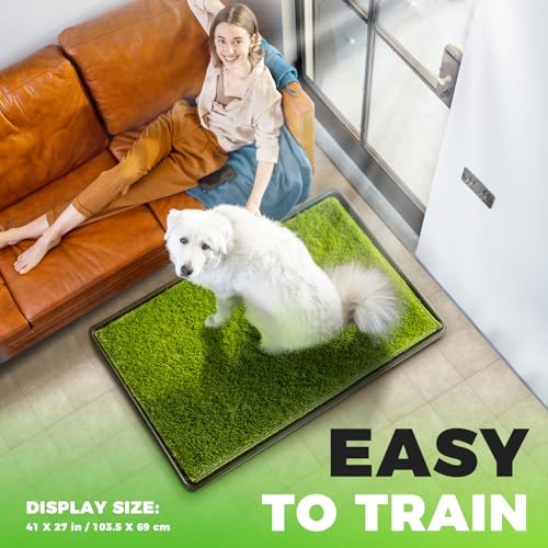 Hompet Hundetoilette für Hunde, 104x69 cm, Hundeklo für Zuhause, Balkon, Wohnung, 2 Stück künstliche Grasmatten für Hunde, Welpen-Unterlagen waschbar