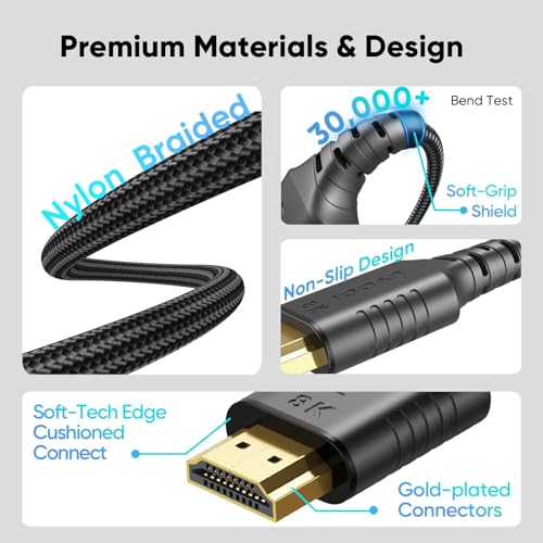 Image of High Speed HDMI eARC /ARC Cable 10 FT for Soundbar to TV, 8K HDMI to HDMI 2.1 Cable 8K@60Hz & 4K@240Hz with Dolby Atmos, DTS:X audio, HDR, eARC, VRR for PS4 /PS5, TV,Xbox Series X, Switch, PC, Monitor