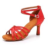 MSMAX Women Latin Dancing Shoes Red High Heels Character Ballroom Dance Shoe for Women 7.5 M US Women