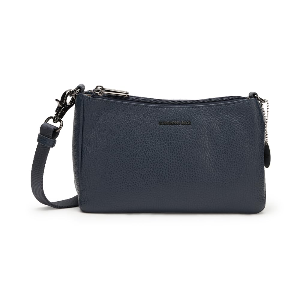 Mandarina Duck Leder Umhängetasche Mellow Leather Pochette Dress Blue dunkelblau