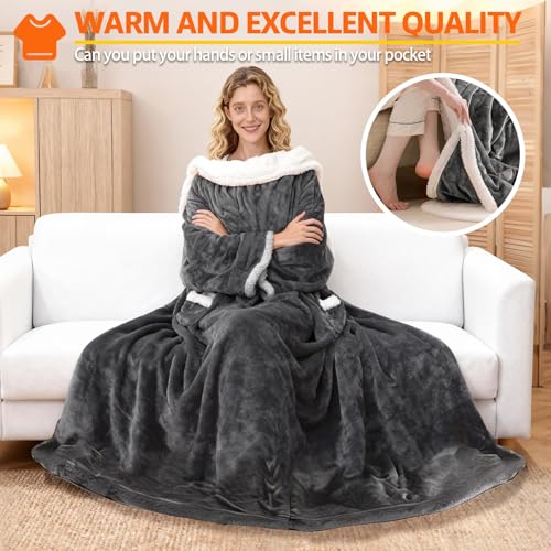 Image of Wearable Heated Blanket With Sleeves & Foot Pocket, Heated Throw Blankets Fast Heating Blanket With 10 Heat Settings Auto Shut Off Over-Heat Protection-Warm Gift, Machine Washable, 52 inch*72 inch+18 inch