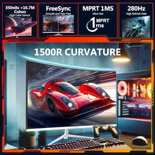 Image of Z-Edge 27 inch Curved Gaming Monitor, FHD 1080P 240Hz 280Hz Curved 1500R Computer Monitor, Fast MPRT 1ms, FreeSync, Low Blue Light, 350nits, 16.7M Colors, 4000:1 Contrast, UG27P 1X DP and 1X HDMI