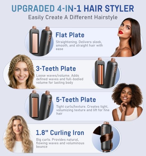 FMZ Flat Iron Hair Straightener Titanium Ceramic Straighteners for Women Rotating 4 in 1 - image 3