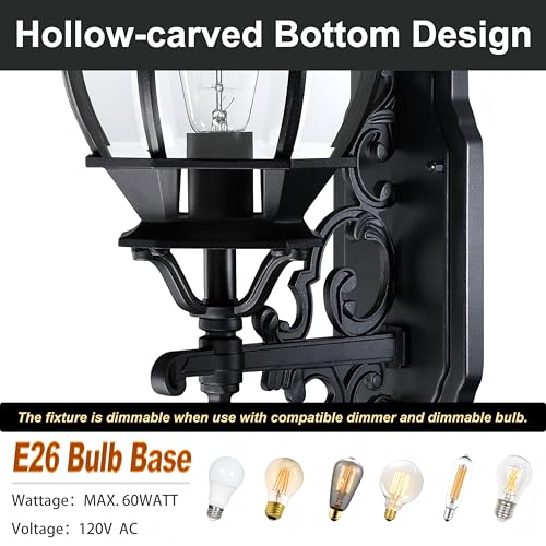 Image of 23 Inch Vintage Black Wall Sconce - Large Black Outside Light for House, Die-cast Aluminum and Glass Extra Large Outdoor Wall Light for Porch Garage Outdoor Lighting 23 inch Exterior Porn Lantern,E26