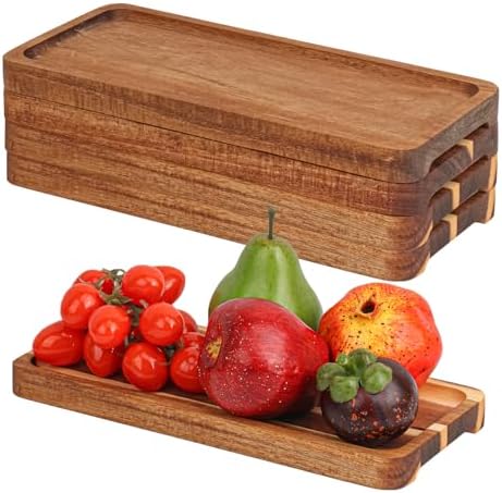 5 Pack 11.8 Inch Acacia Wooden Plates, Solid Wood Serving Plates,...