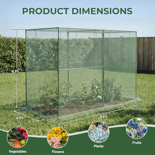 Aoodor 8 x 4 x 6 Ft Crop Cage for Garden, Heavy-Duty Steel Frame Plant Protection Tent with 2 Zippered Doors and Green Mesh Netting, Raised Garden Bed Cover by Aoodor - Image 3
