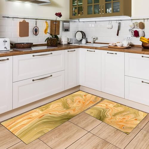 EMCLKS Anti Fatigue Kitchen Rug Sets 2 Piece Waterproof Non-Slip Kitchen Mats,marble texture,Floor Home, Office, Sink, Laundry17x30/17x47in