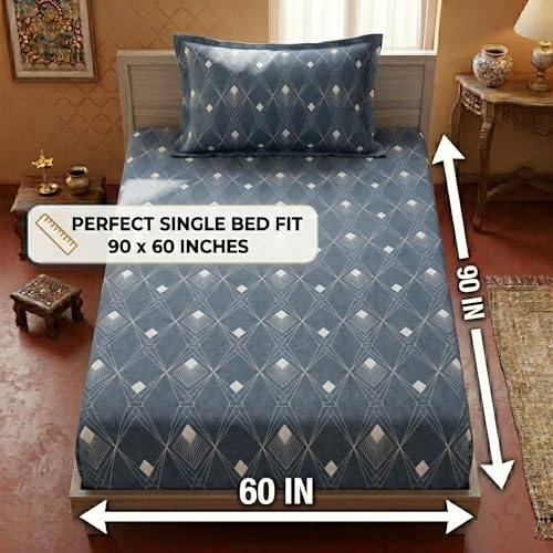 Image of Mafatlal 125 GSM Merino Single Size Bedsheet with Pillow Cover | 90 x 60 Inches | Soft, Breathable & Lightweight | Grey