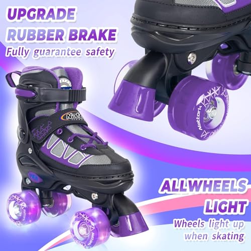 Image of Kids Roller Skates for Girls, Purple Adjustable Rollerskates with Light Up Wheels for Teens Youth Ages 6-12 10 11 12, Beginners Outdoor Sports Toys, Best Birthday Gift for Girls Kids