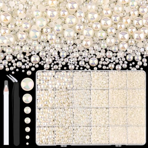 Image of 13000Pcs Flatback Pearls for Crafting (Beige AB), Assorted Size 2 /3 /4 /5 /6 /8 /10mm Non Hotfix Half Pearl, Bedazzling Bead for DIY Crafts Clothing Tumblers Mugs Shoes Fabric Embellishment Nail Art Makeup