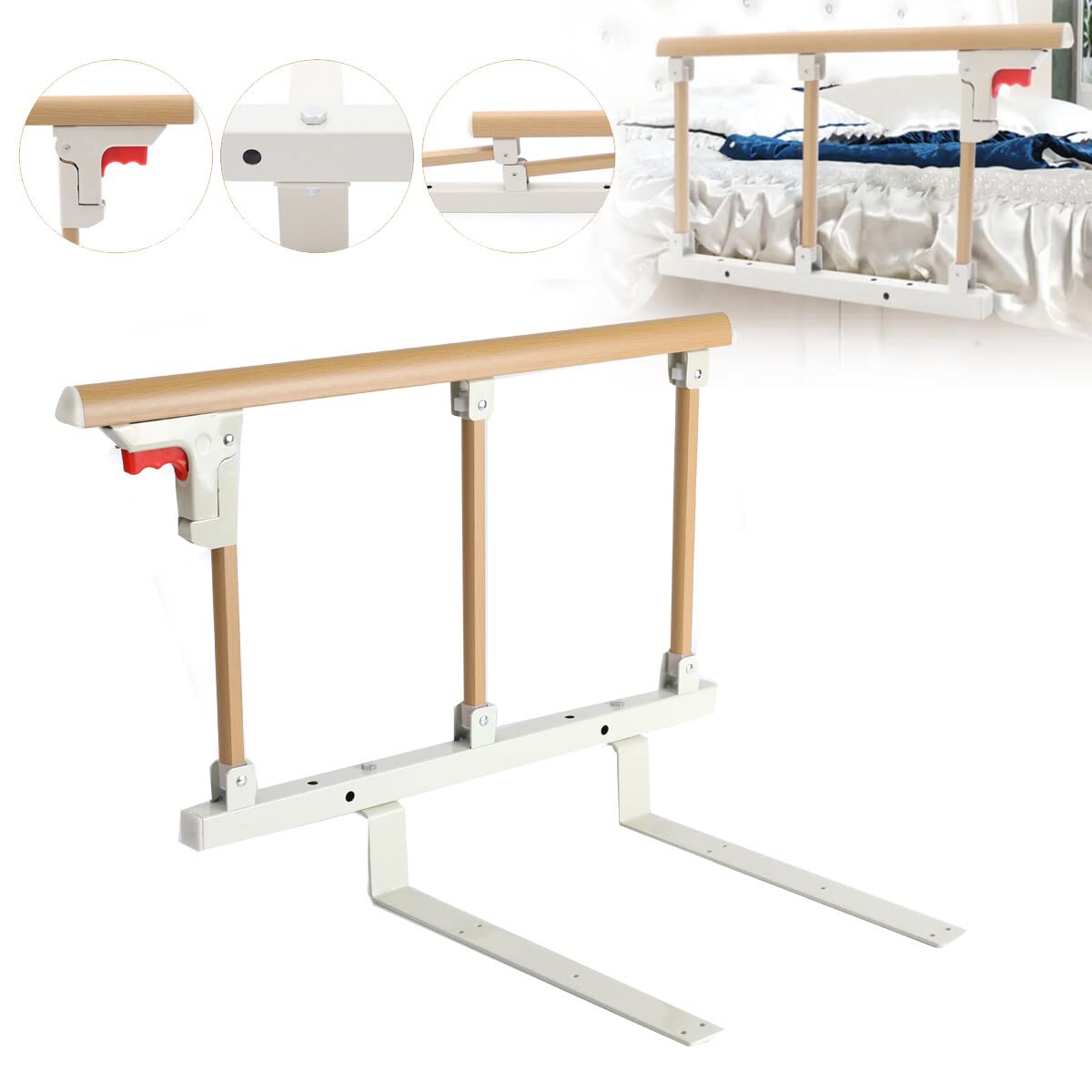 Sponda Letto Anziani, Sponda Sicurezza da Portatile, Barriera per Letto in Metallo, Griglia per Letto Pieghevole Anticaduta Barriera Letto per Anziani, Disabili, Adulti e Bambini