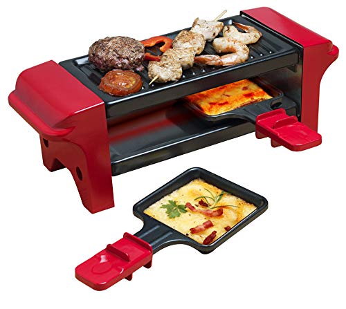 Bestron Raclette für 1 bis 2 Personen, Mini Tischgrill mit zwei Pfännchen und zwei Holzschabern, 350 Watt, Farbe: Rot… – Bild 3