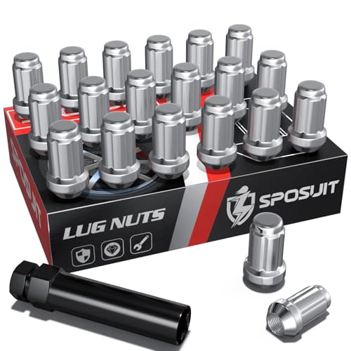 Image of Sposuit M12x1.5 Spline Lug Nuts - Replacement for 2008-2024 Dodge Journey, 1994-2014 Avenger, 1987-2020 Grand Caravan, 1991-2007 Caravan- Closed End Chrome Lug Nut with Socket(20 Pcs)