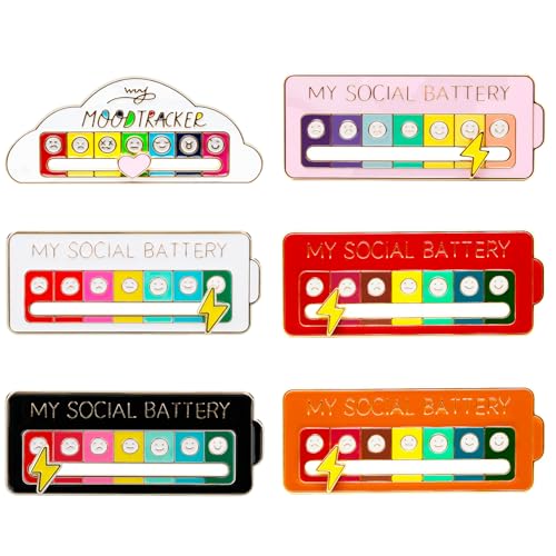 Image of 6PCS Social Battery Pin,My Social Battery Slider Pin,Funny Interactive Brooch Pins Lapel,Mood Enamel Pins 7 Days a Week for Backpacks Hat Bags Scarves Clothing