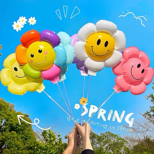 HannaFires 7-Piece Seven Colors Smiley Sunflower Balloons with Sticks Set - 20 Inch Multi-Color Birthday Party Decorations for Kids & All Ages Celebrations by HannaFires - Used condition - Image 2