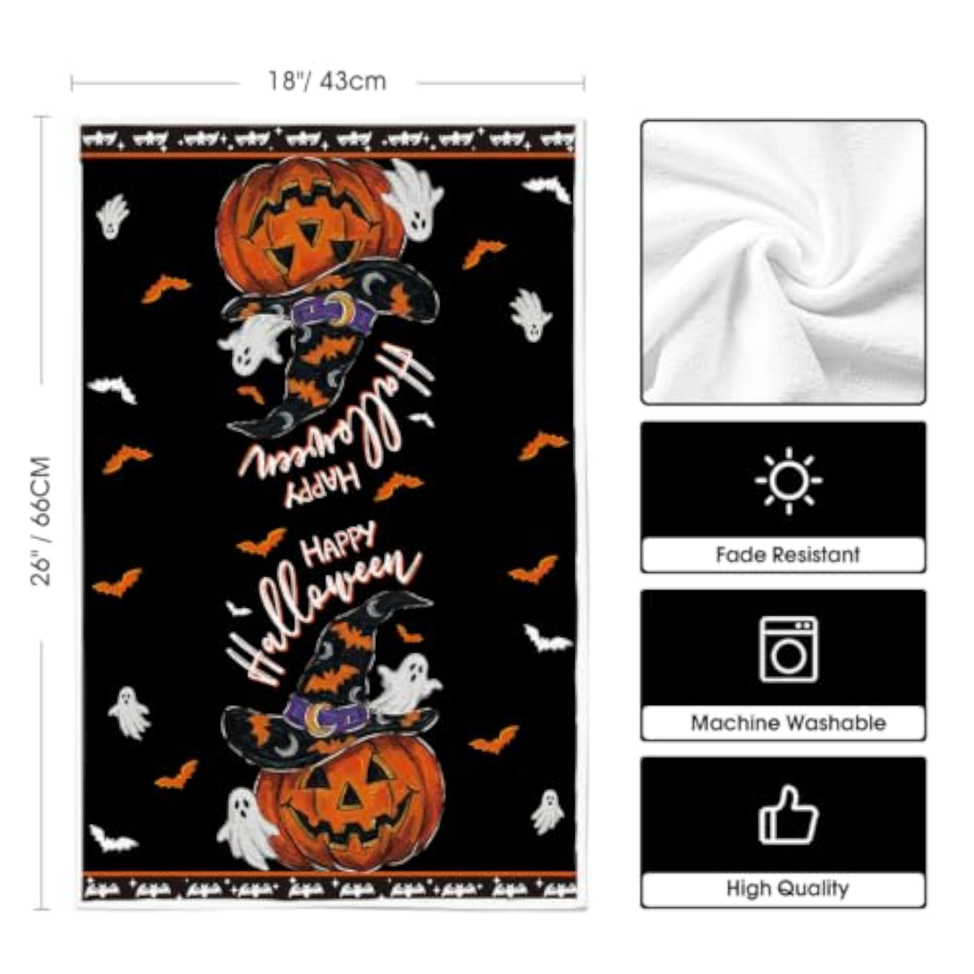 Set of 2 Pumpkin Bats Halloween Kitchen Towels