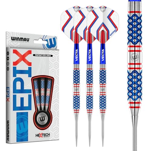 Winmau Darts Epix 24g 90% Professional Tungsten Steel Tip Darts Set with Dart Flights and Dart Shafts (Stems)