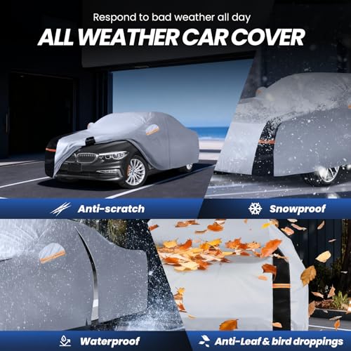 Image of Multi-Layer Car Cover Custom Fit for BMW 5 Series 528i 530i 535i 540i M5 M550i M550(2007-2026), 100% Waterproof, Gift with Towel, Heavy Duty Car Covers for Rain Sun UV Protection with Door Zipper
