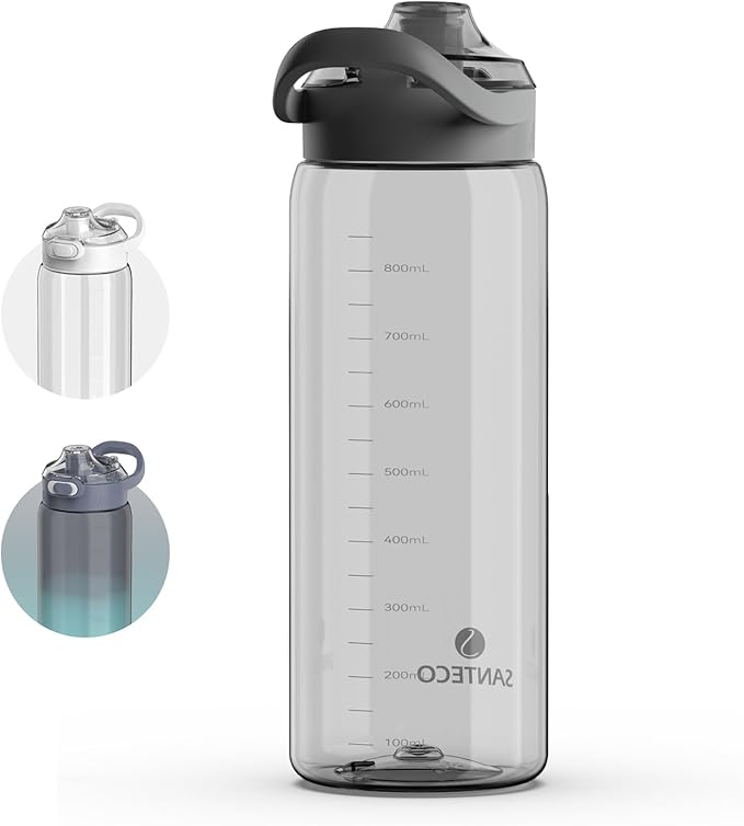 SANTECO 水筒 1000ML ボトル 1リットル BPAフリー 超軽量 携帯便利 おしゃれ 洗いやすい キャリーハンドル付き おしゃれ スポーツ グレー