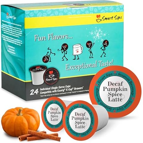 Smart Sips, Decaf Pumpkin Spice Latte, Decaf Pumpkin Spice Latte – Low Sugar, Low Calorie Café-Style Latte Pods for Keurig Brewers 24 Count Decaffeinated Pumpkin Spice Latte Pods Cover