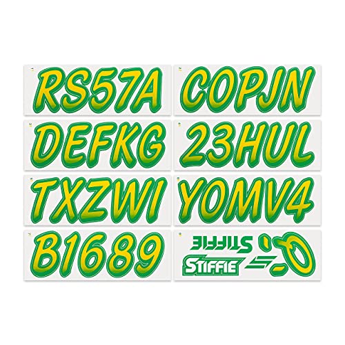 Image of STIFFIE Whipline Yellow /Green 3 inch Boat & PWC Registration Decals • Numbers Letters Stickers