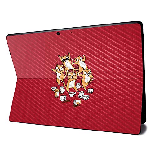 Image of MightySkins Carbon Fiber Skin for Microsoft Surface Pro X - Cat Coffee Party | Textured Carbon Fiber Finish | Easy to Apply, Remove, and Change Styles | Made in The USA