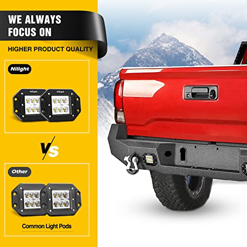 Image of Nilight Rear Step Bumper for 2016 2017 2018 2019 2020 2021 2022 2023 2024 Toyota Tacoma Full Width Pickup Truck Black Solid Steel Off-Road with 2X Upgraded 18W LED Lights D-Rings
