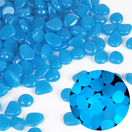Teouuas 400 Pièces Pierres Lumineuses, Bleu Foncé Galets Lumineux Cailloux, Cailloux Aquarium, Pierres Fluorescentes pour Jardin, Aquarium, Allées, Décoration...