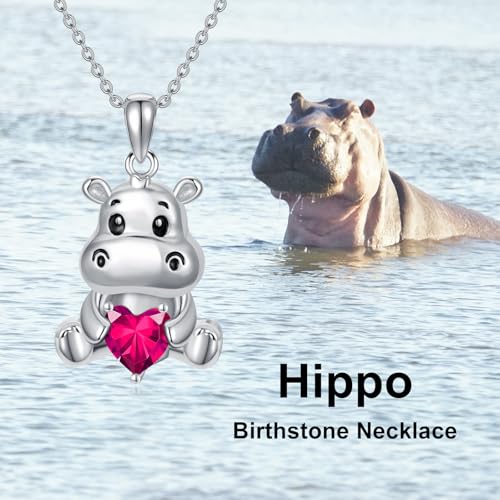 Image of PROESS Animal Birthstone Necklace 925 Sterling Silver Otter /Axolotl /Hippo /Elephant /Dachshund /Monkey /Red Panda Pendant Necklace Animal Birthstone Jewelry Gifts for Women